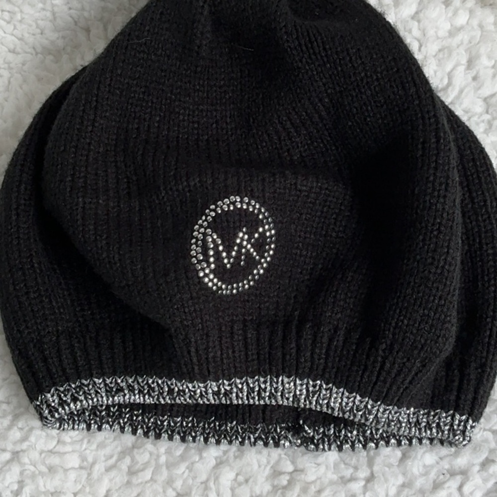 MICHAEL Michael Kors Black and Silver Logo Knit Beret